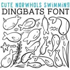 cg cute narwhals swimming dingbats