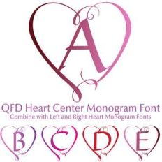 qfd heart center monogram font for 3 letter monograms