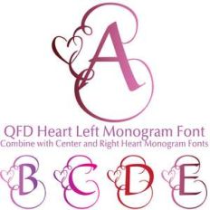 qfd heart left monogram font for 3 letter monograms