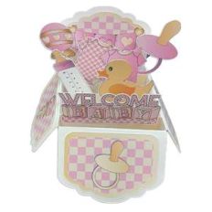 5x7 pink baby pop up card in a box