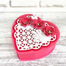 heart shaped box with lace heart and 3d flowers