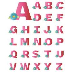 pink alphabet with aqua flower