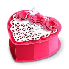 heart shaped box with lace heart and 3d flowers