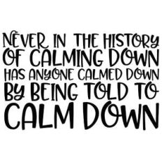 never in the history of calming down quote