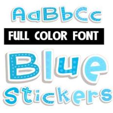 blue stickers color font