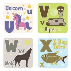 animal alphabet cards u to x