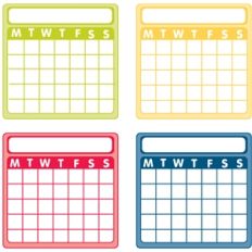 set of 4 weekly calendar cards