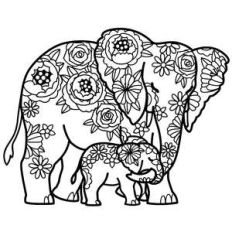 mother elephant and baby floral mandala