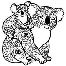 mother koala bear and baby floral mandala