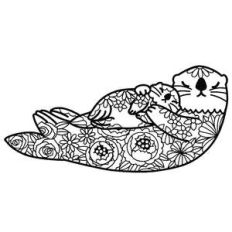mother sea otter and baby floral mandala