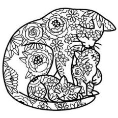 mother cat with kittens floral mandala