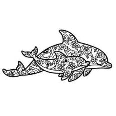 mother dolphin with baby floral mandala