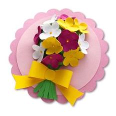 scalloped circle with 3d flower bouquet