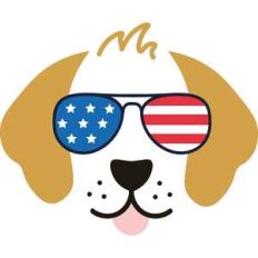 golden retriever dog with american flag sunglasses