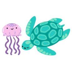 kawaii sea turtle and jellyfish