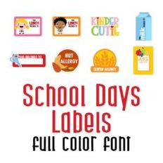 school days labels full color font