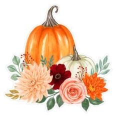 watercolor pumpkins flower bouquet white and orange