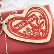 heart shaped folded label, with love