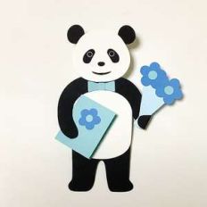 panda has flower and book
