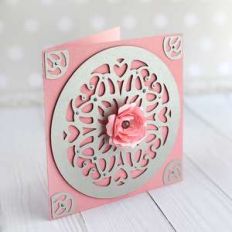elegant card with doily and flower