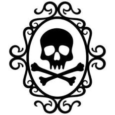 halloween mirror with skill and cross bones