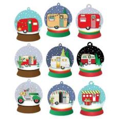 christmas camper snow globe gift tags