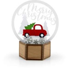 3d snow globe card red truck