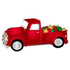 vintage red truck filled with ornaments