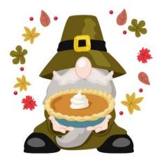 gnome with pumpkin pie