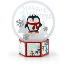 3d snow globe card penguin
