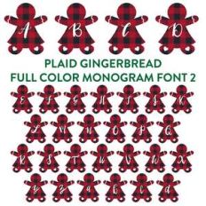 plaid gingerbread woman full color monogram font