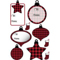 buffalo plaid ornament tag stickers