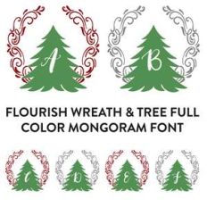 flourish wreath and tree full color monogram font