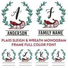 plaid sleigh and wreath full color monogram font