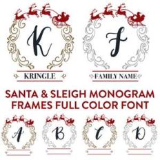 santa and sleigh monogram frames full color font