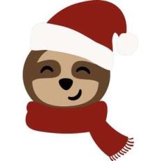 christmas sloth with santa hat and scarf