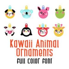 kawaii animal ornaments full color font