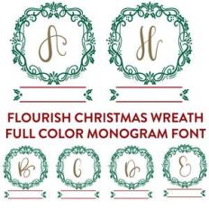 flourish wreath monogram frame full color font