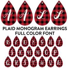 plaid monogram earrings full color font