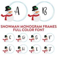 snowman monogram frames full color font