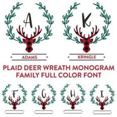 plaid deer wreath monogram family full color font