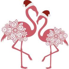 christmas flamingos with santa hats