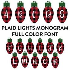 plaid christmas lights full color monogram font