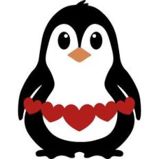 valentine penguin with hearts