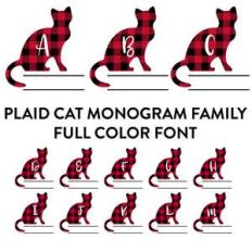 plaid cat monogram family full color font
