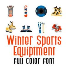 winter sports equipment full color font