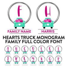 hearts truck monogram family full color font