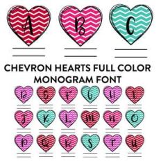 chevron hearts full color monogram font
