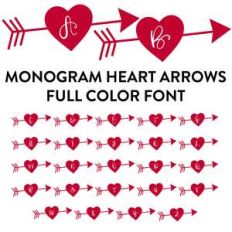 monogram heart arrows full color font