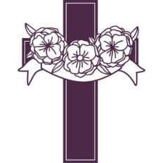 floral cross with draped ribbon